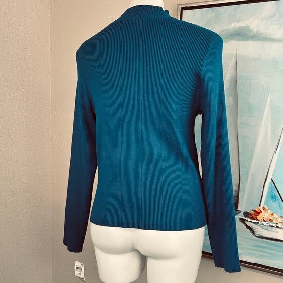 Bar III Sweater Aqua Lake Blue Cutout Ribbed
Mockneck Long Sleeve Plus 2X NWT - Picture 4 of 6